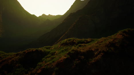 a majestic mountain range at sunset