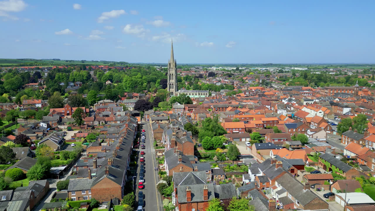 Bird's-eye view of Louth's medieval allure, featuring St