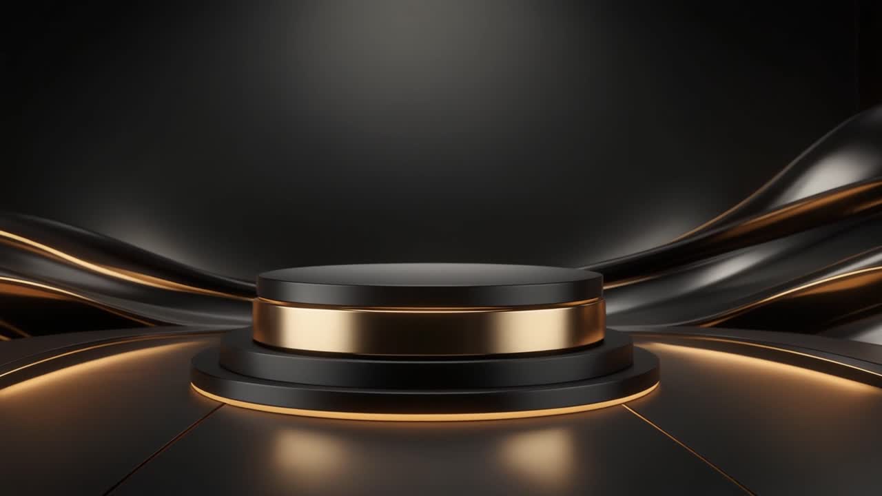 Elegant sort og guld produktfremvisningspodium med dynamisk belysning