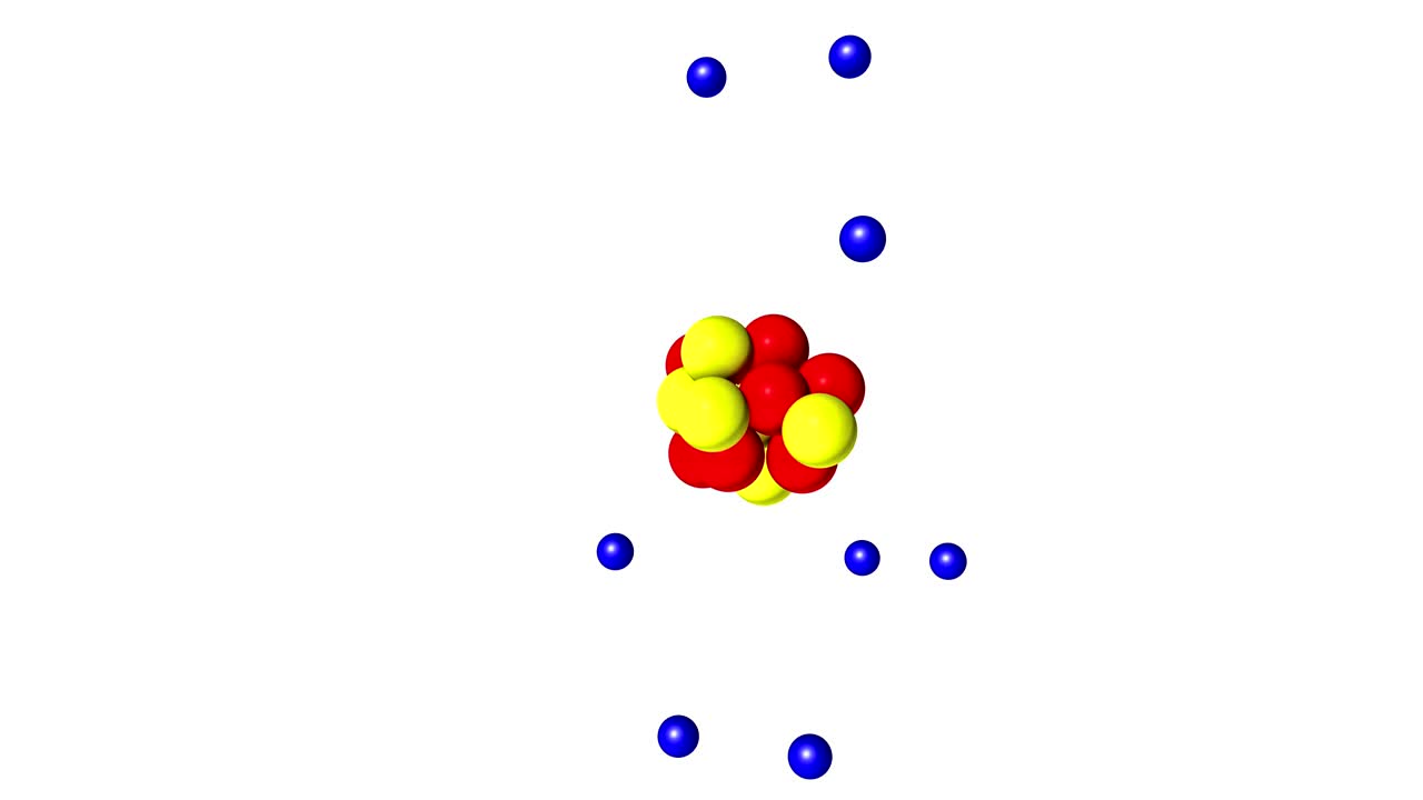 el modelo de bohr del átomo de oxígeno gira sobre un fondo blanco.