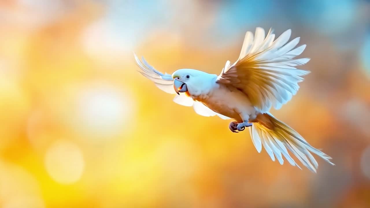 Vibrant Parrot in Flight Against a Dreamy Background