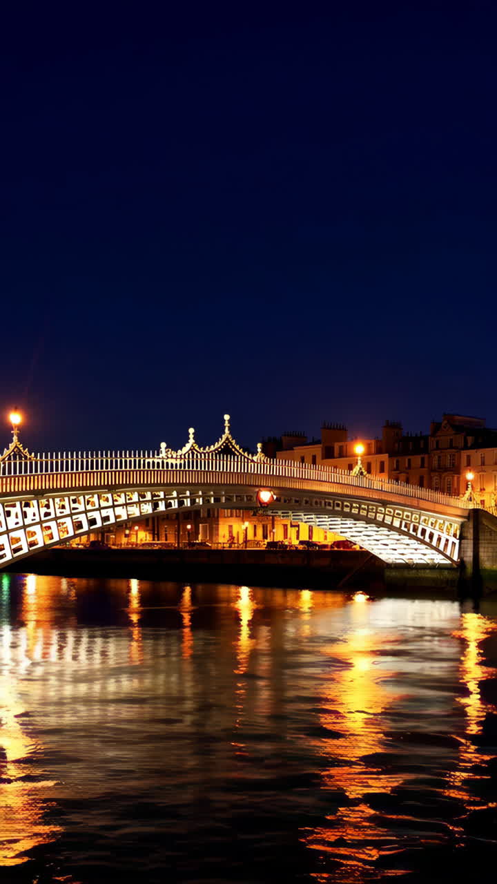 The Ha'penny Bridge in Dublin, Ireland at Night