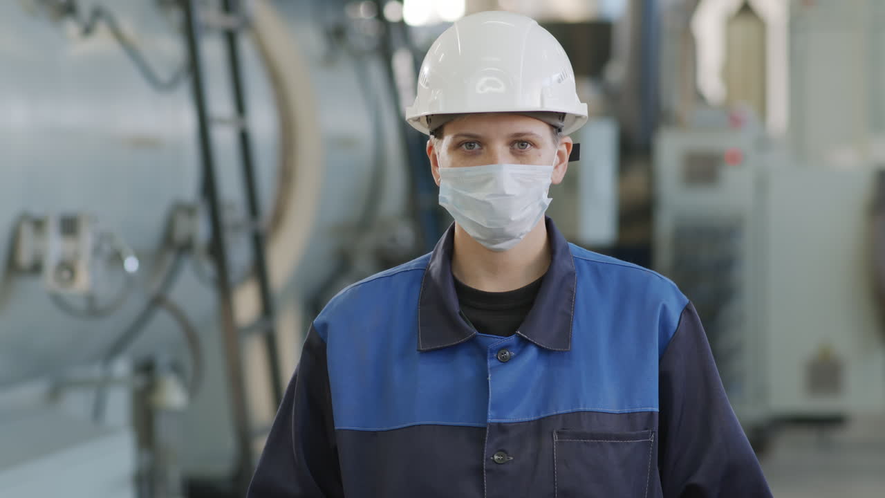Female Factory Worker Posing in Workplace
