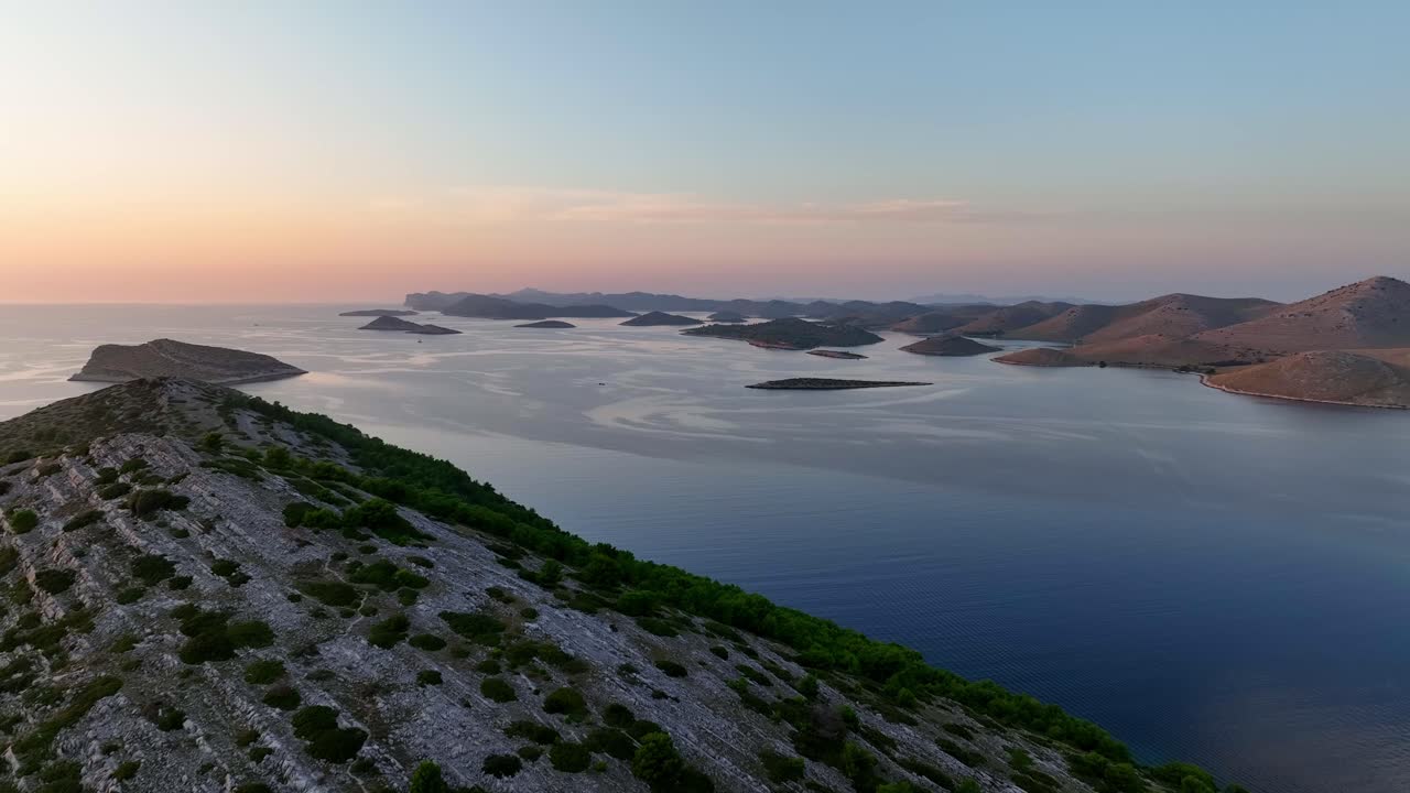Many Islands and Islets Kornati National Park Sunset Aerial Dolly In