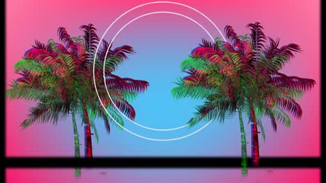 Animation-of-vibrantly-coloured-palm-trees-in-hypnotic-movement-on-seamless-loop