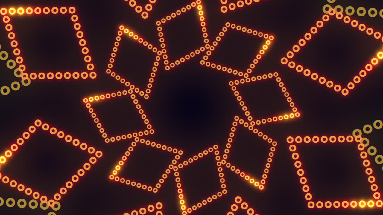 Symmetric spiral pattern of circles and squares connected by lines