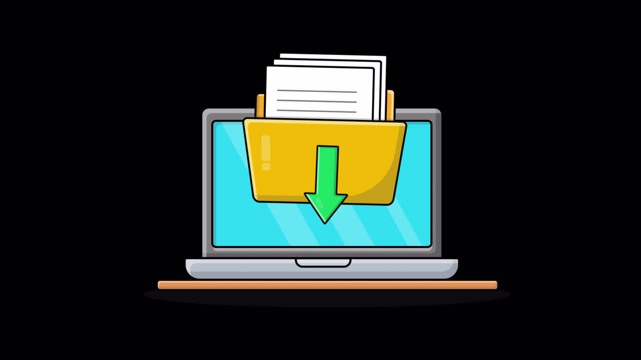 Animated Laptop Screen Showing Document Download