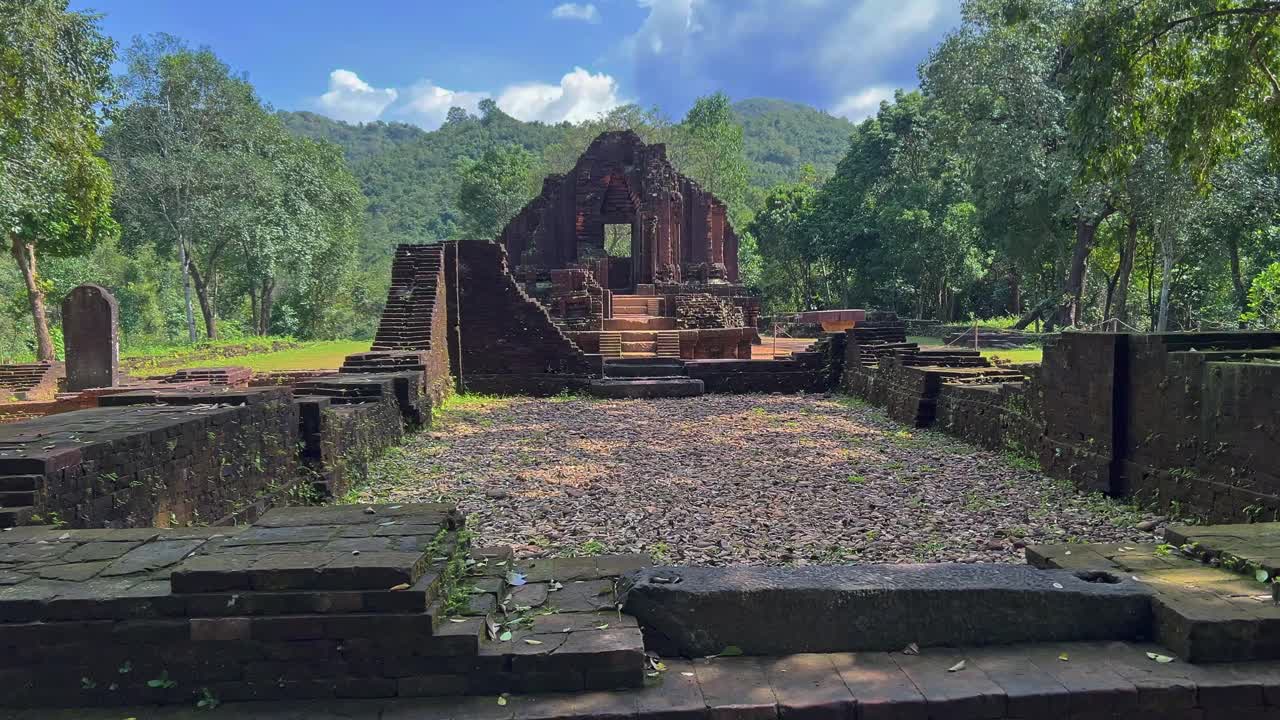 My Son Sanctuary, Quang Nam Province, Vietnam - A Cluster of Abandoned and Partially Ruined Shaiva Hindu Temples - Pan Right Shot