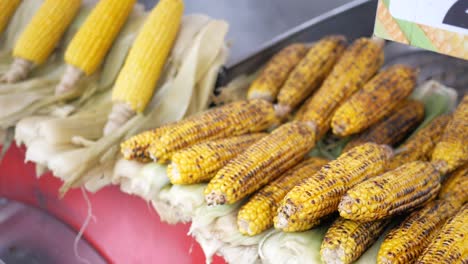 maíz a la parrilla en la mazorca en un puesto de comida callejera