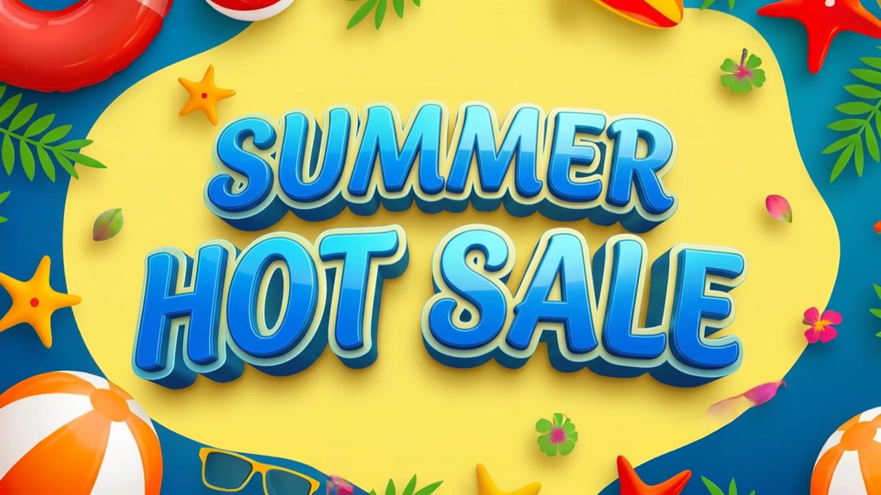 ビーチの要素を取り入れた夏のホットセールプロモーションアニメーション。