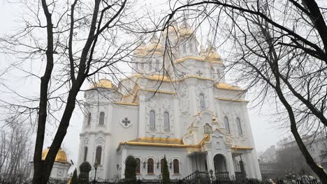 a view of the church of the holy myrrh-bearing women in the frontline city of kharkiv. its golden domes offer a symbol of faith and resilience amidst the war in ukraine