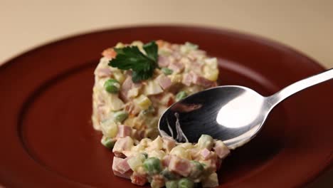 ensalada rusa (ensalada de aceituna) en un plato