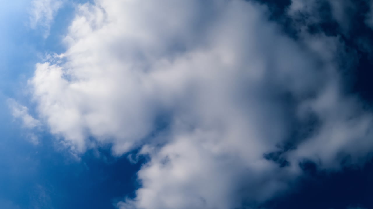 Quick transformation of the fluffy clouds in the atmosphere. Low angle view on the soft cloudscape. Timelapse.