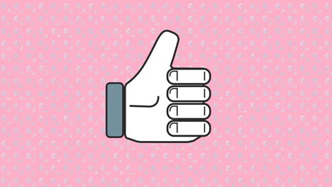 animation of like icon over circles spinning in seamless pattern against pink background