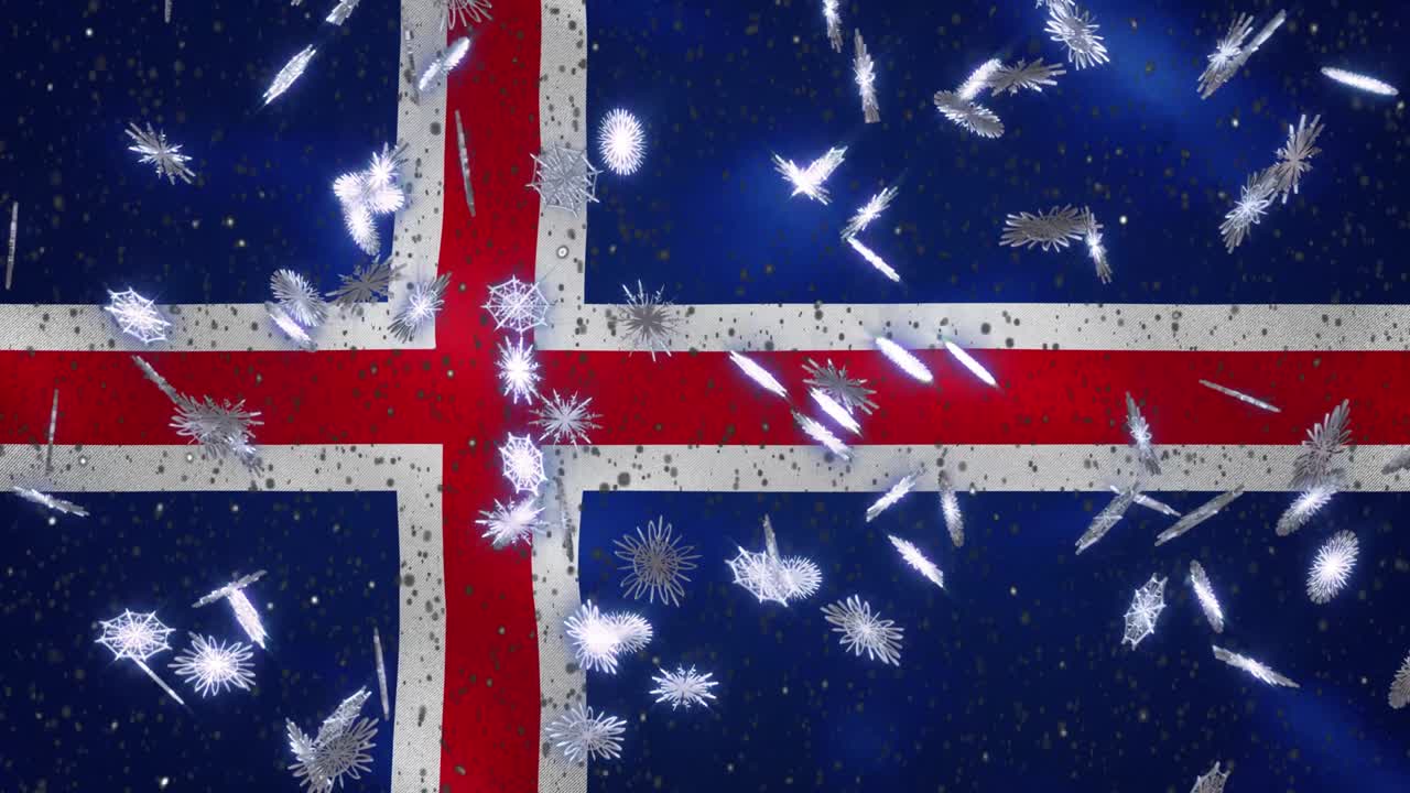 아이슬란드 발을 흔들고 눈이 내리는 주기적 배경 크리스마스와 새해, 루프