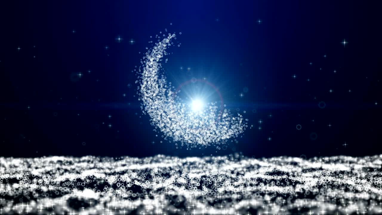 애니메이션, 모션 추상적인 배경, 달 모스크 관측 발표 라마단 카림 무바라크 스핀과 하늘 파란 배경.