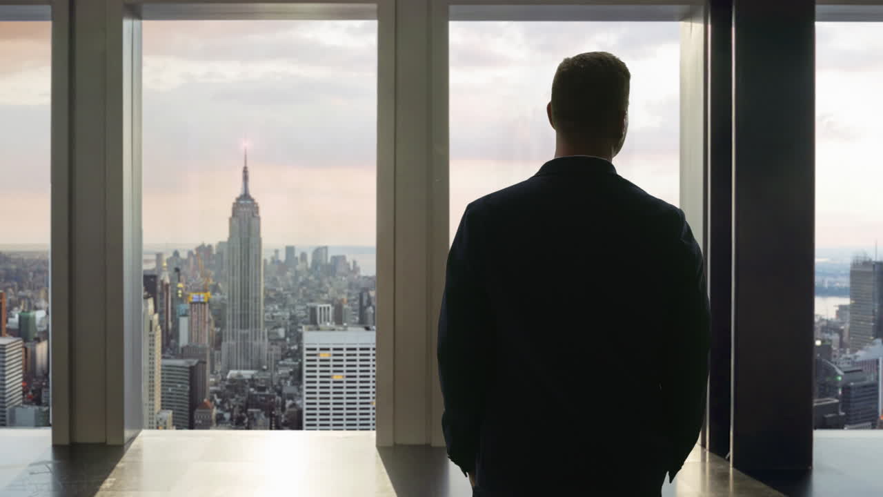 un hombre de negocios contemplando las vistas de la ciudad.