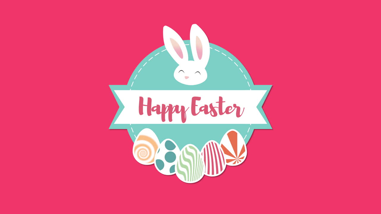 애니메이션 근접 촬영 행복 한 부활절 텍스트와 빨간색 배경에 토끼