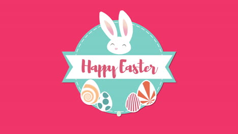 Animated-closeup-Happy-Easter-text-and-rabbit-on-red-background