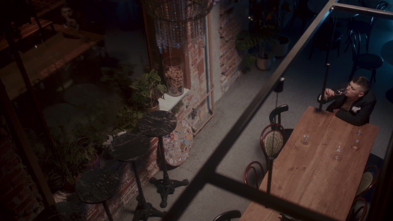 Stylish Cafe Interior at Night