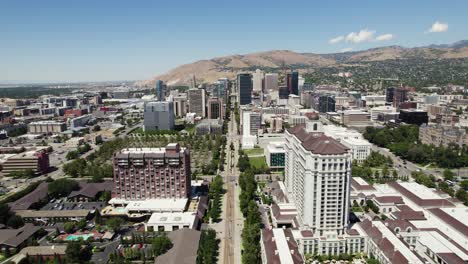 Paisaje-De-La-Ciudad-Del-Centro-De-Salt-Lake,-Utah---Vista-Aérea-De-Drones