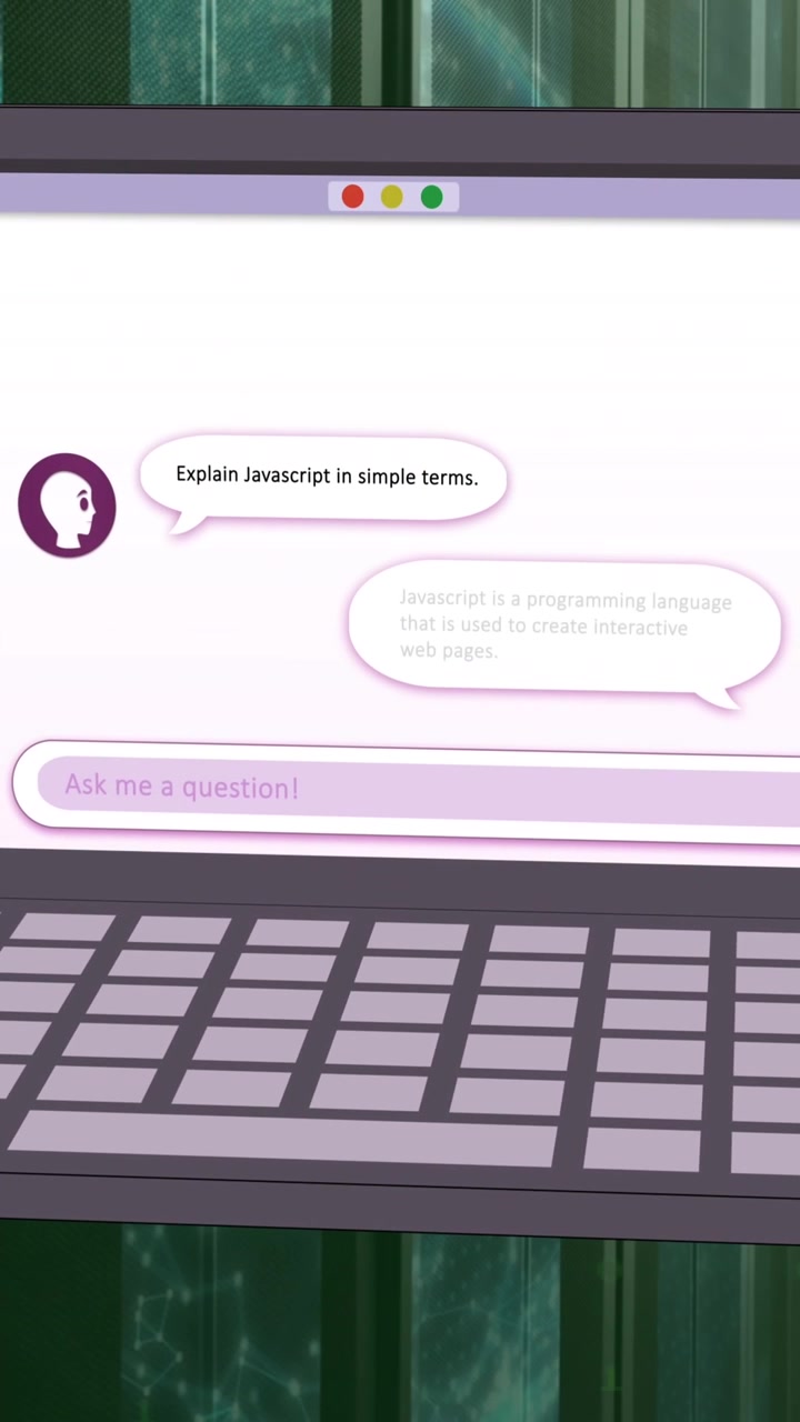 Animazione di chat AI su laptop e reti in una sala server