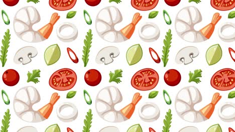 colorful ingredients forming a seamless shrimp pattern