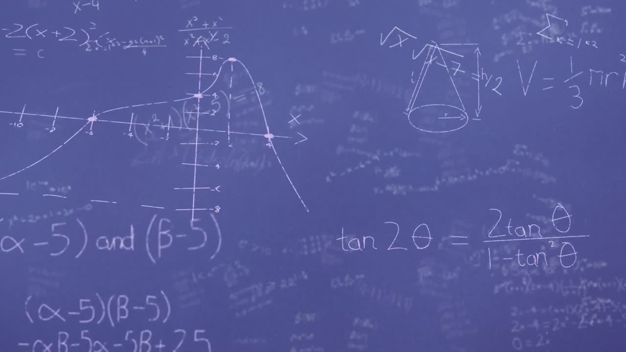 animación de ecuaciones matemáticas sobre un fondo azul