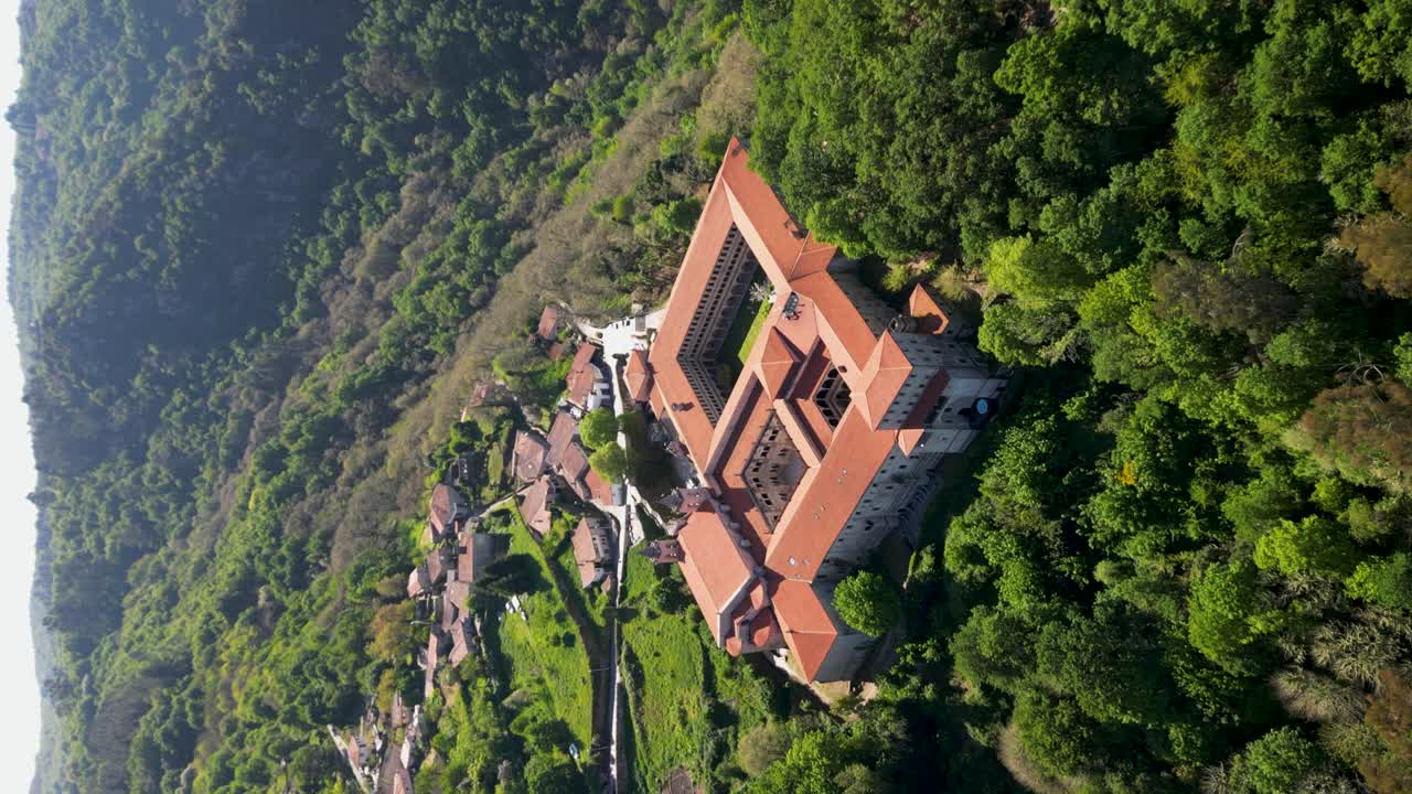 drone shot monastery santo estevo of ribas of sil, ribeira sacra, nogueira of ramu&iacute;n, ourense, galicia, spain