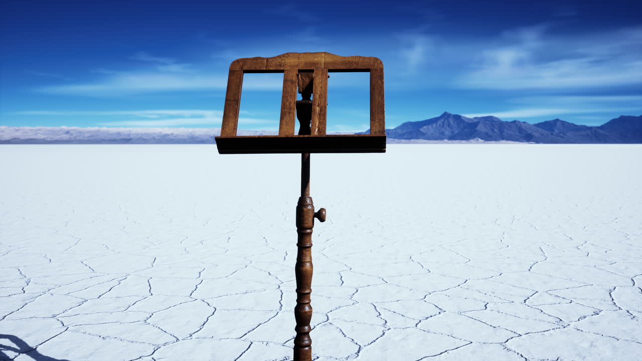 un viejo puesto de música está en el desierto de sal blanca