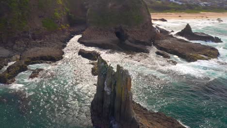 aerial view of cathedral rocks in kiama downs near jones beach in australia
