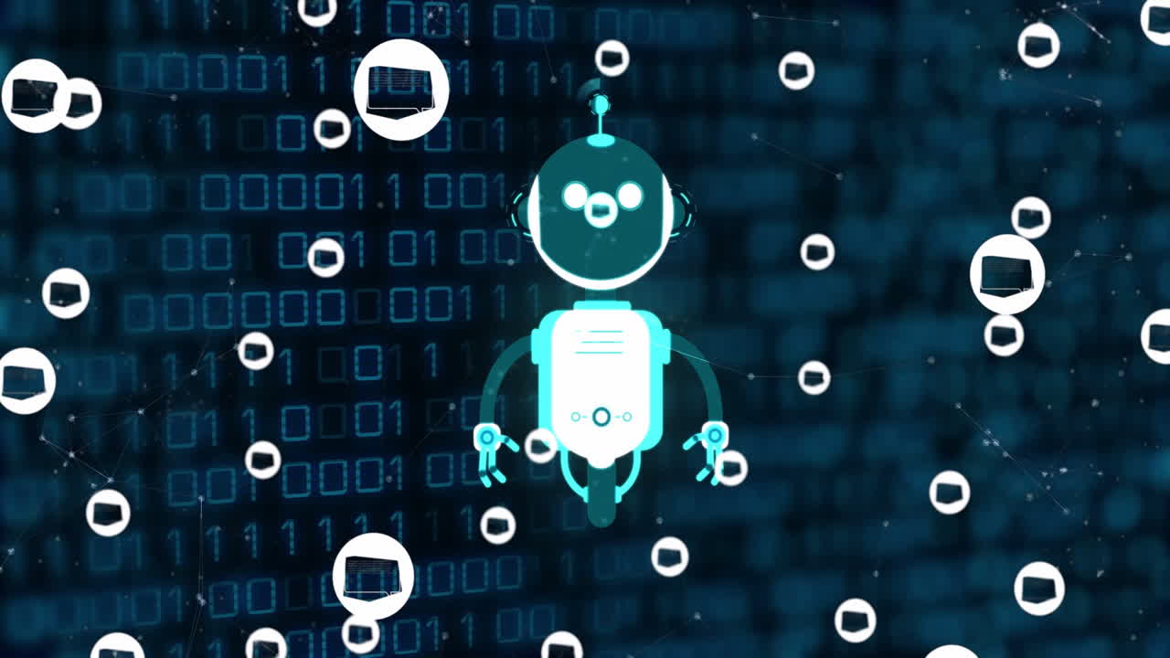 Animation of ai chat bot with binary coding and data processing
