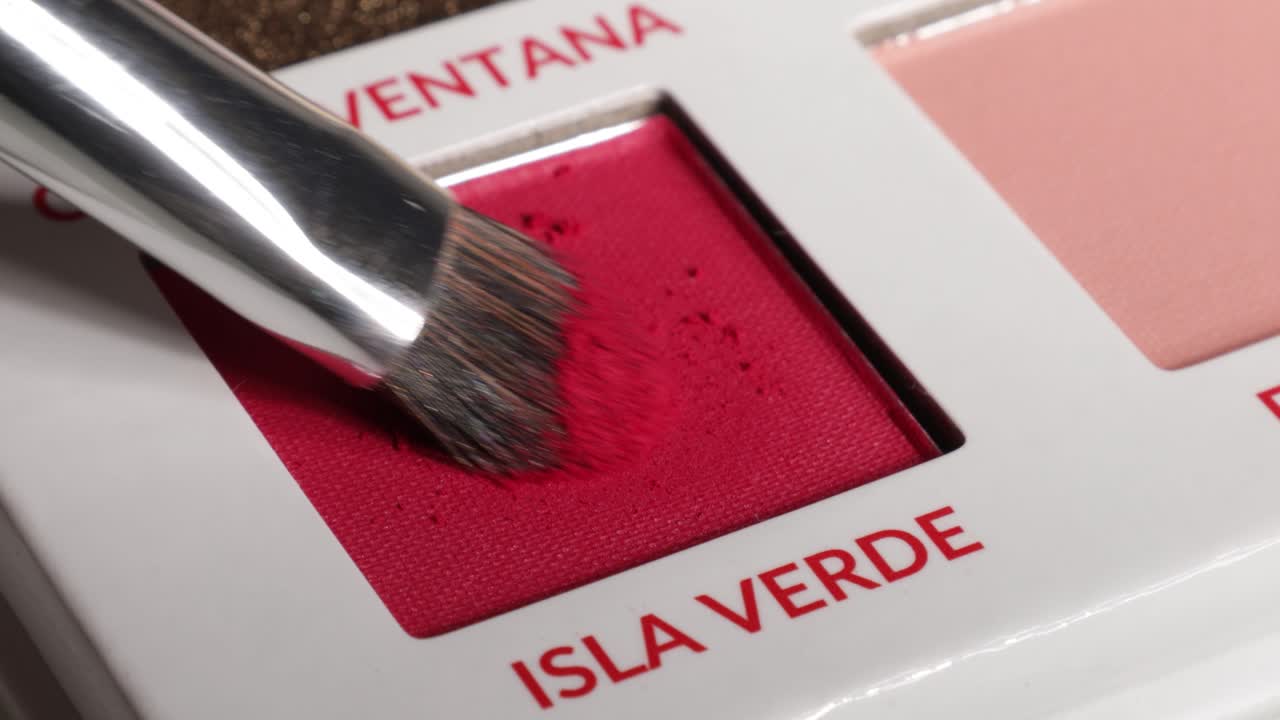 Shot of brush using eyeshadow from palette (isla verde).