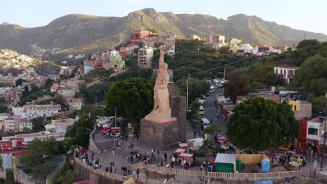 AERIAL:-Guanajuato-City-and-The-Pipila,-Mexico