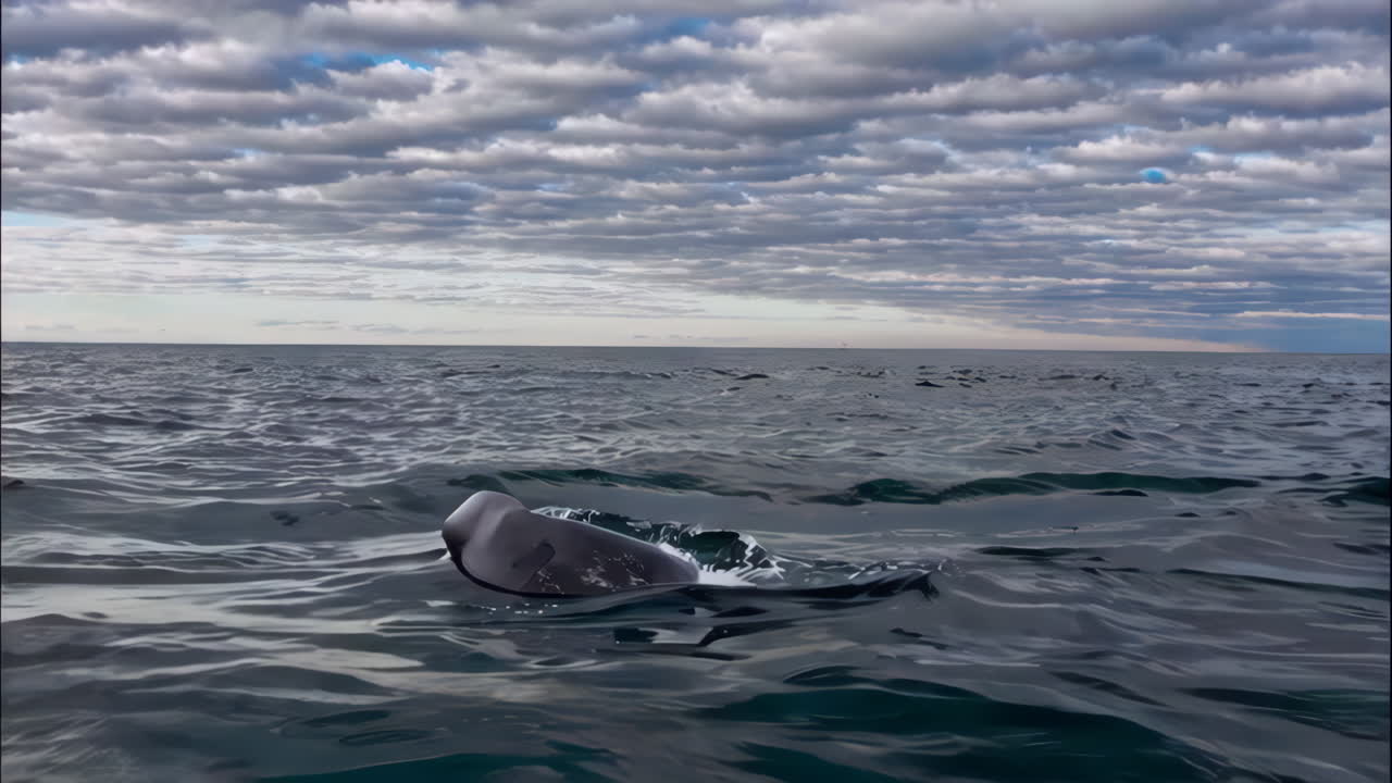 Ocean Waves and Cloudy Sky with Dolphins