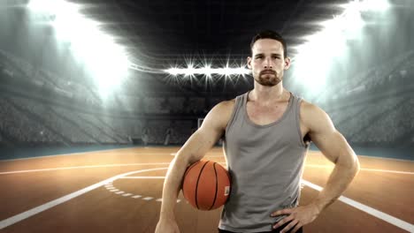 basketball player standing with basketball