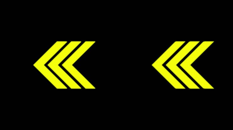 Bright yellow neon chevrons move backward across a dark background in a seamless kinetic loop