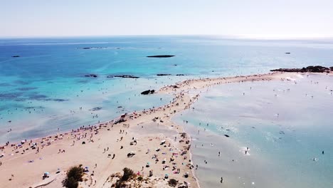 exotic beach with blue ocean water, aerial drone orbit view