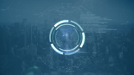 animation of scope scanning, data and statistics processing over cityscape