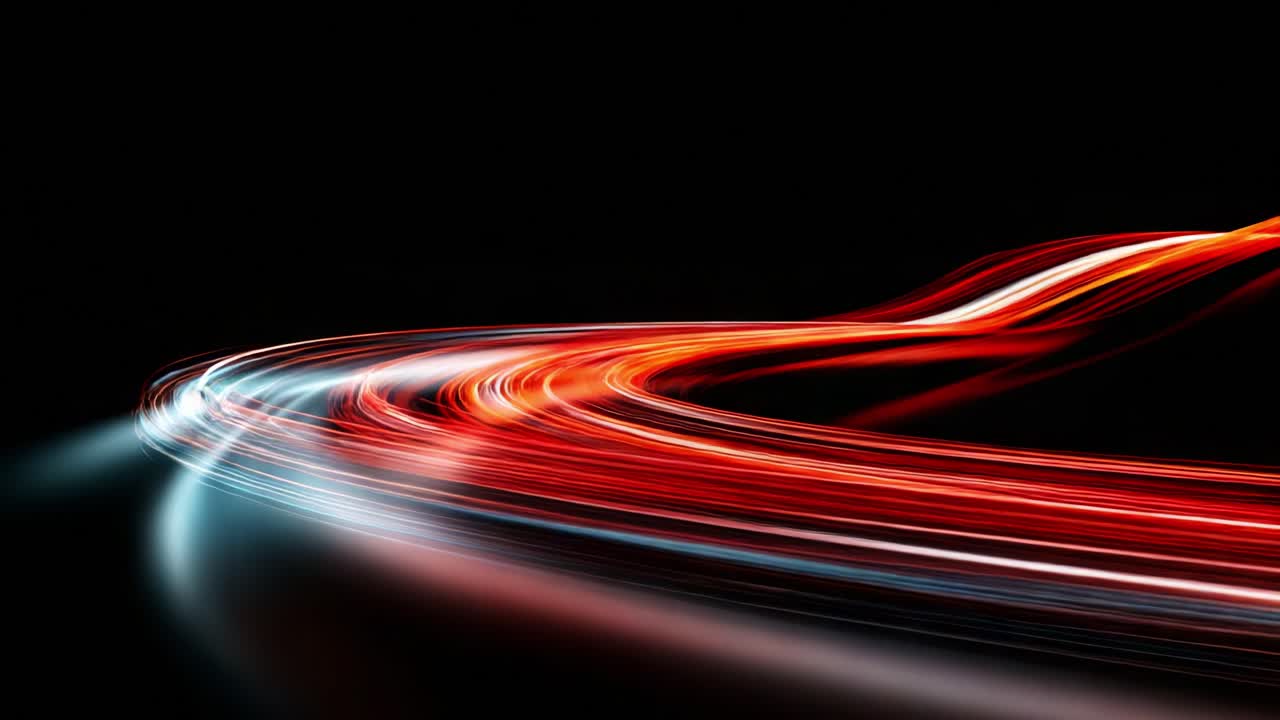 Dynamic Light Trails Illustrating Speed and Motion in a Dark Environment, Capturing the Essence of Fluidity and Energy Through Vibrant Red and Blue Colors in a Stunning Visual Display