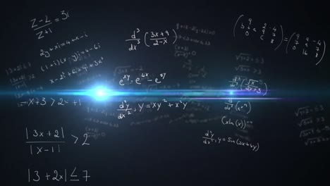 Animation-of-mathematical-equations-over-black-background