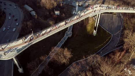 Low-angle-view-of-New-Pedestrian-Bridge,-called-Klitschko-Bridge.