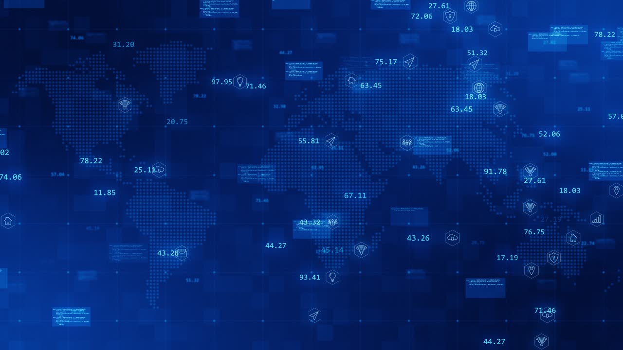 gráfico de movimiento de tecnología azul icono futurista levitación en el mapa concepto de fondo abstracto video de bucle sin costuras