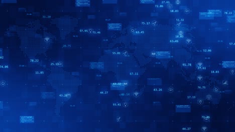 gráfico de movimiento de tecnología azul icono futurista levitación en el mapa concepto de fondo abstracto video de bucle sin costuras
