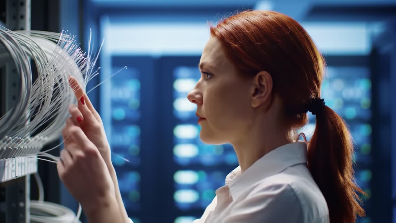 Woman working in a server room