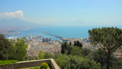 panoramic view of naples bay and mount vesuvius from the garden of certosa di san martino charterhouse in naples, italy
