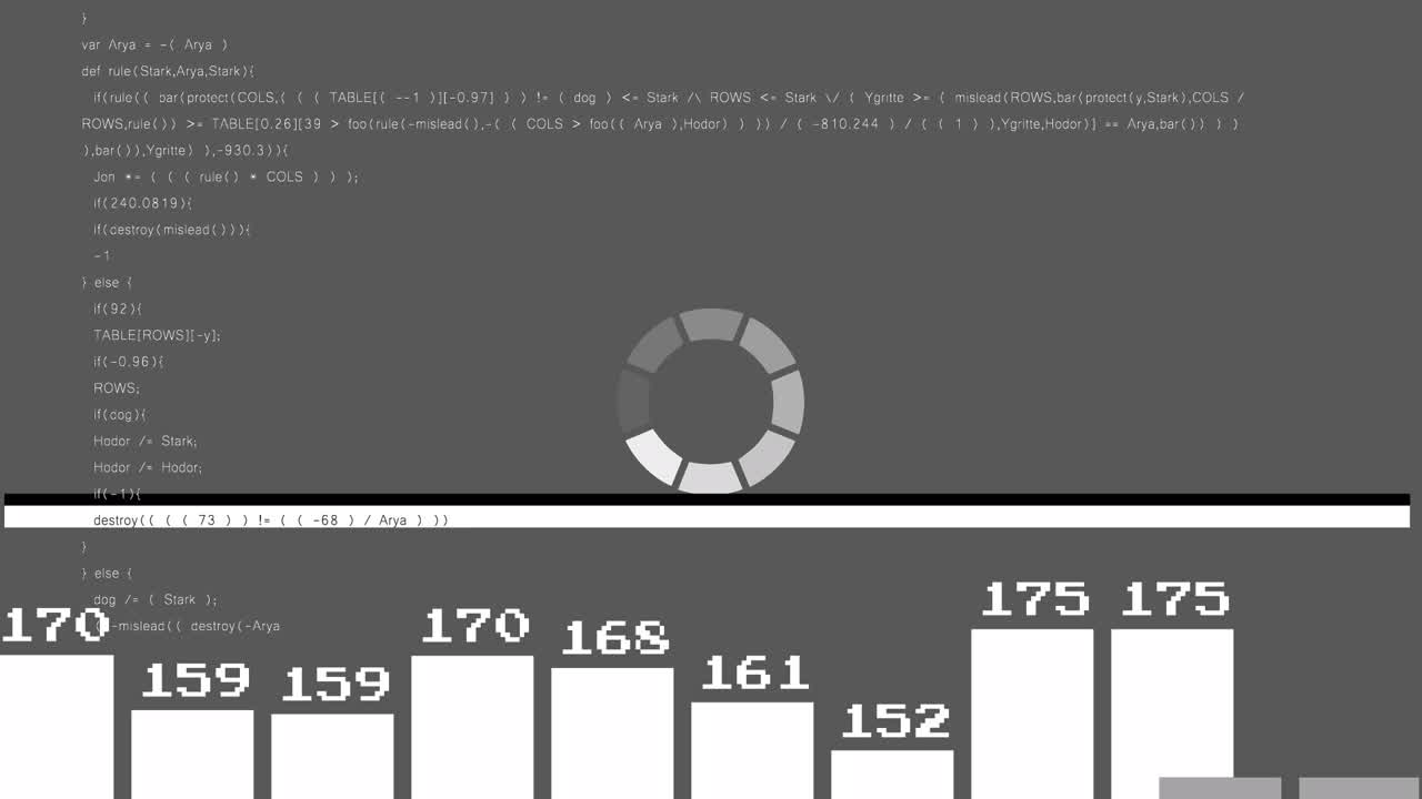 Animation of loading circle and data processing over grey background