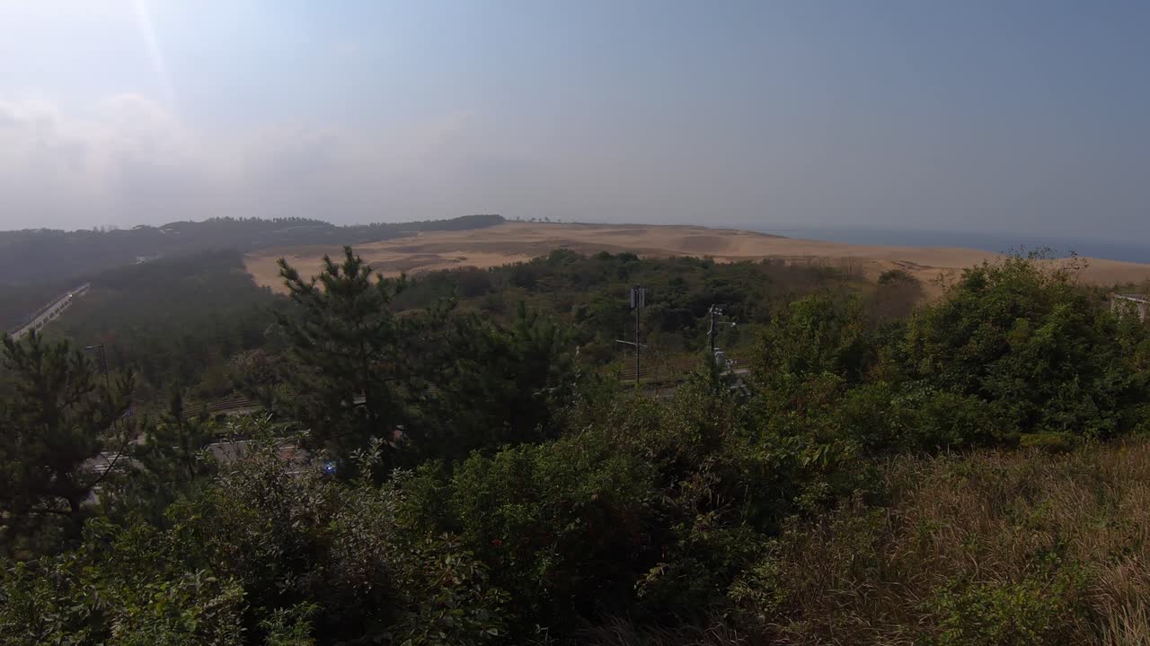 Beautiful High Angle View Of Tottori Sand Dunes And Kaigan Geo Park. Tottori, Japan