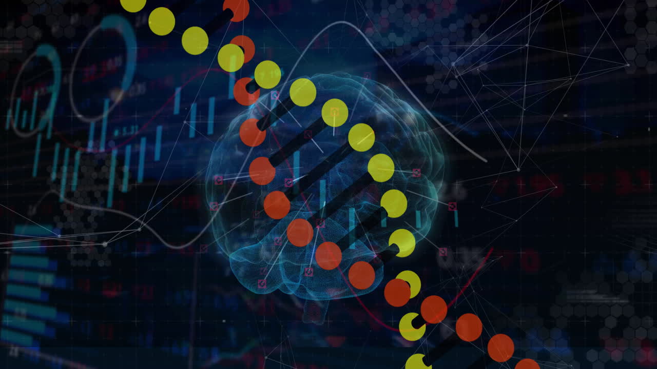 DNA strand and binary code processing scientific data in animation