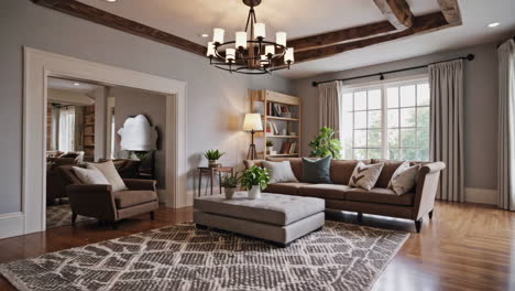 modern rustic living room with wooden accents